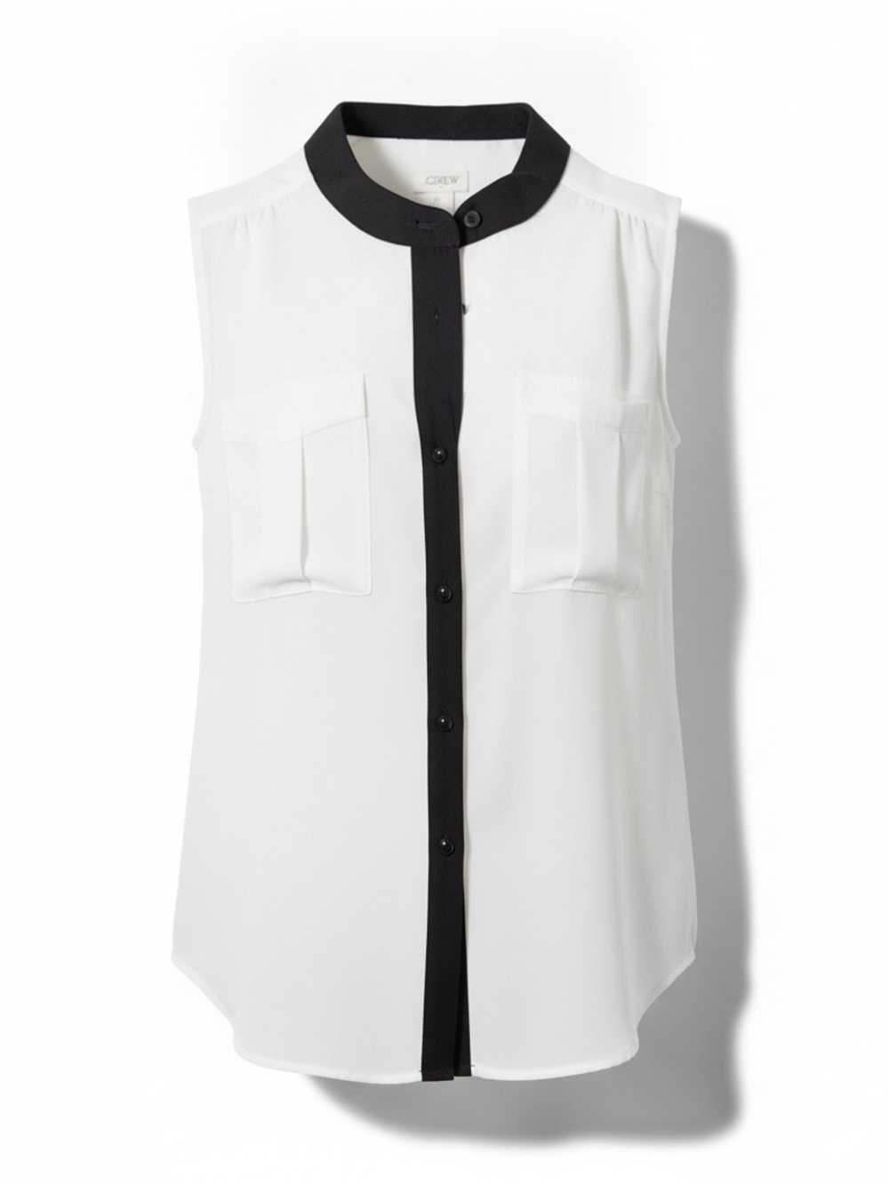 J. Crew White Sleeveless Blouse with Black Contrast Trim